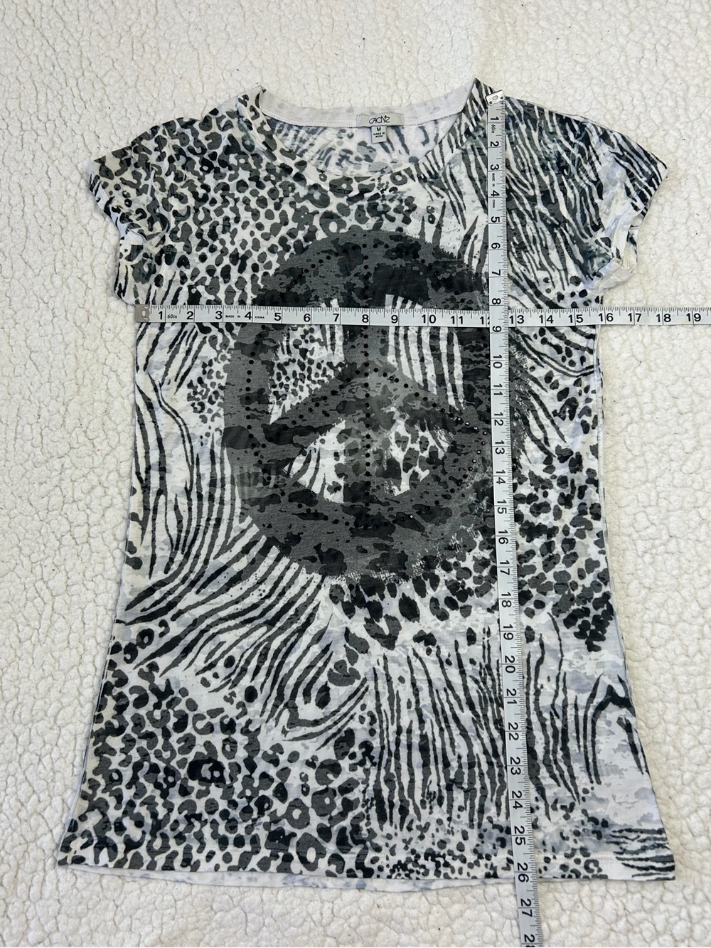 Cache Burn Out Tee Top Women's M Stretch White Black Peace Sign Animal Print - Picture 6 of 7